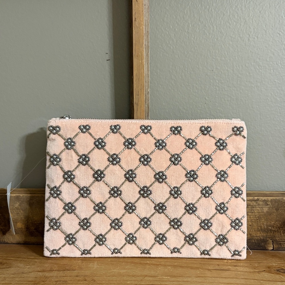 Loft Pink and silver velour Clutch